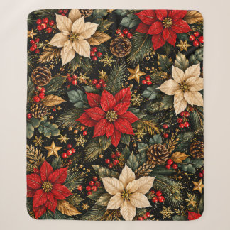 Couverture Sherpa Motif floral de Noël Poinsettia de luxe