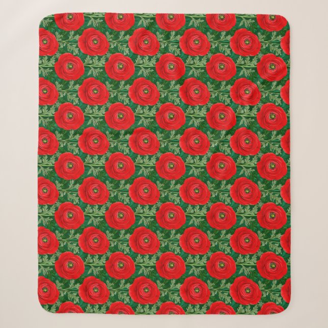 Couverture Sherpa Motif floral de renoncule rouge vibrant (Devant)