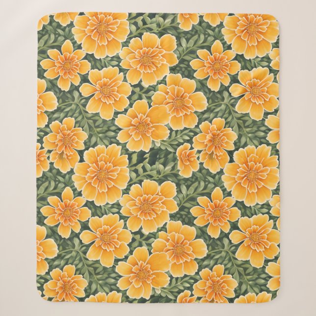 Couverture Sherpa Motif Floral Fleurs Marigold (Devant)