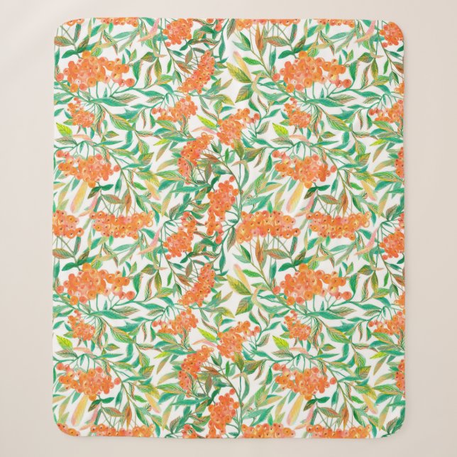 Couverture Sherpa Motif floral incomparable avec rowan, feuilles sur (Devant)