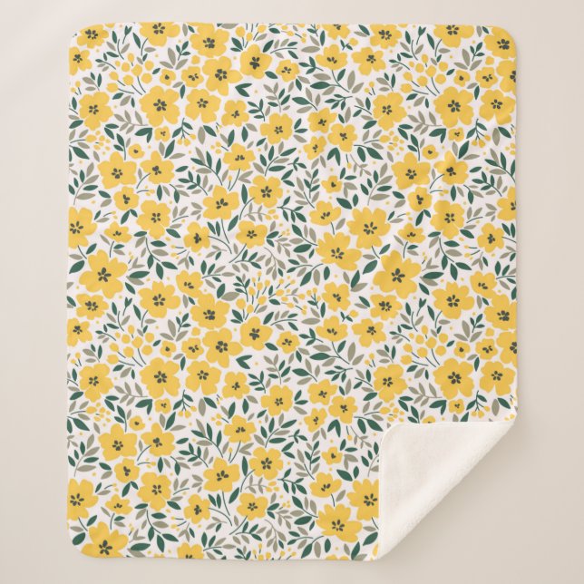 Couverture Sherpa Motif floral incomparable, Petites fleurs jaunes.  (Devant)