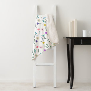 Couverture Sherpa Motif floral moderne clair blanc
