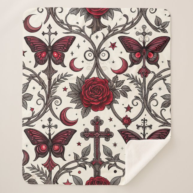 Couverture Sherpa Motif floral papillon gothique (1) (Devant)