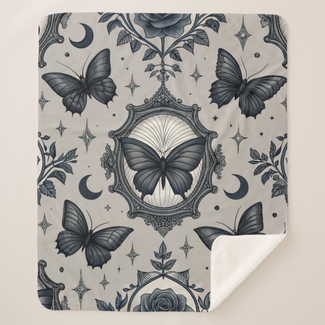 Couverture Sherpa Motif floral papillon gothique (2) (Devant)
