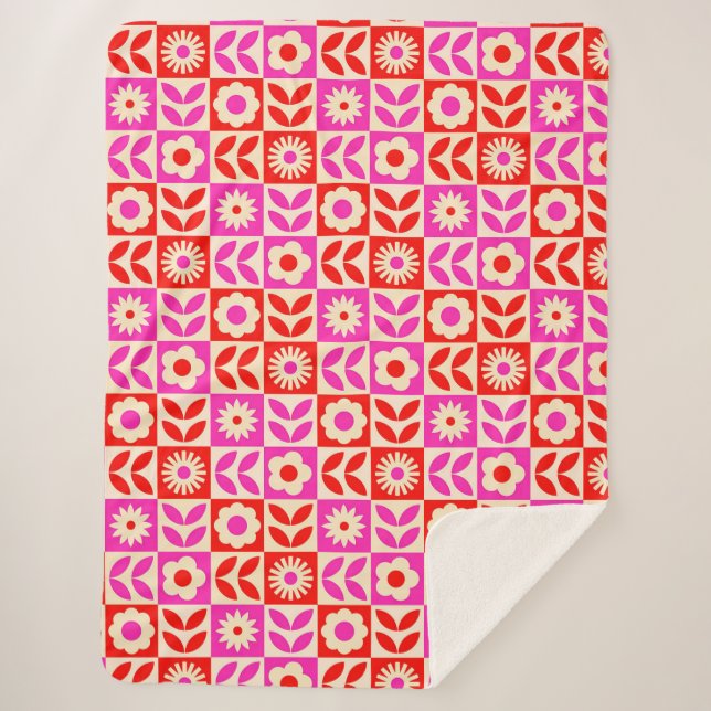 Couverture Sherpa Motif floral rétro vibrant (Devant)