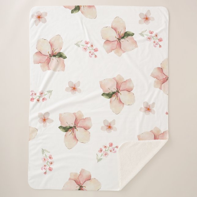 Couverture Sherpa Motif floral sans couture à l'aquarelle douce (Devant)