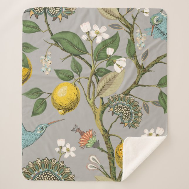 Couverture Sherpa Motif floral sans soudure. Papier peint botanique. (Devant)