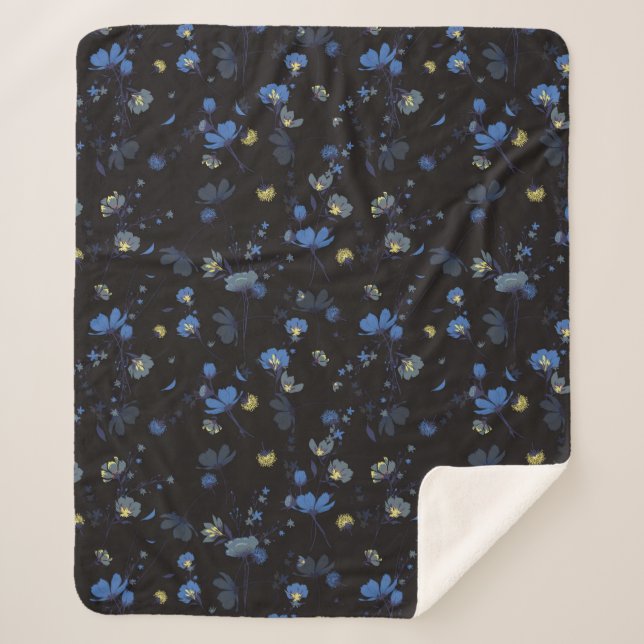 Couverture Sherpa Motif floral soufflé par vent (Devant)