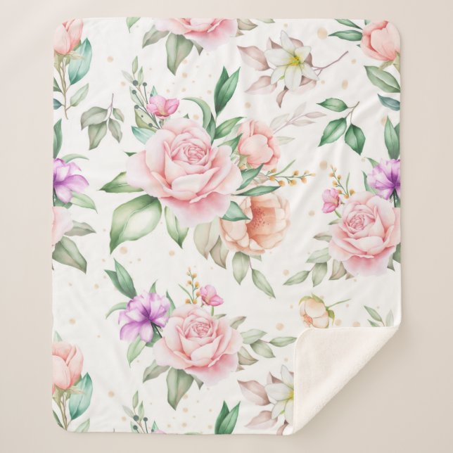 Couverture Sherpa Motif floral souple (Devant)