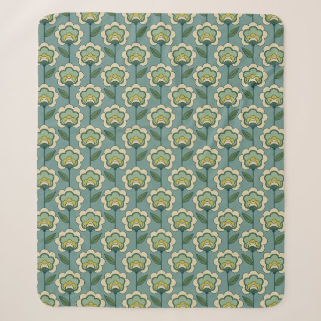 Couverture Sherpa Motif floral turquoise et jaune (Devant)