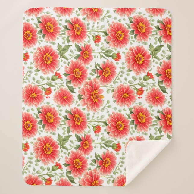 Couverture Sherpa Motif floral Zinnia Fleurs (Devant)