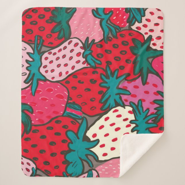 Couverture Sherpa Motif Fraise (Devant)