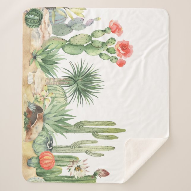 Couverture Sherpa Motif frontalier des cactus en fleurs (Devant)