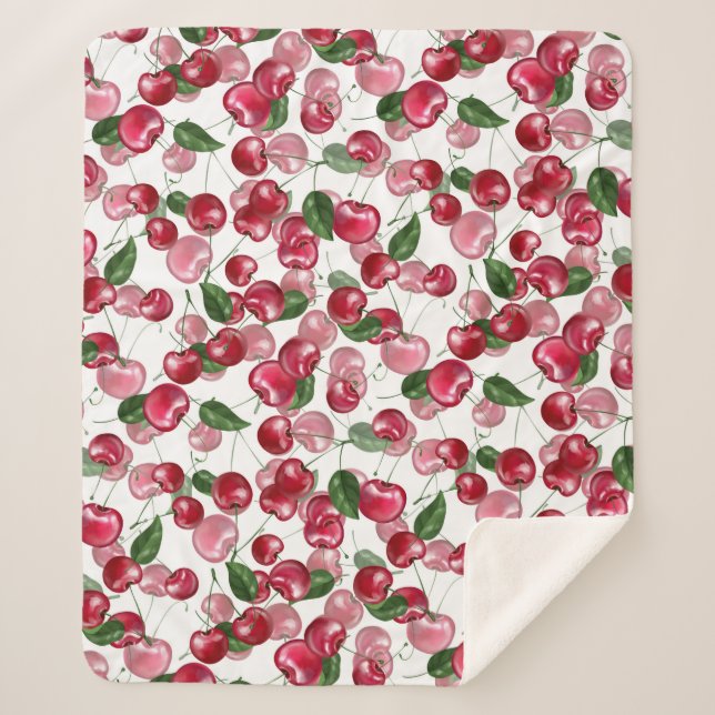 Couverture Sherpa Motif Fruit cerise (Devant)