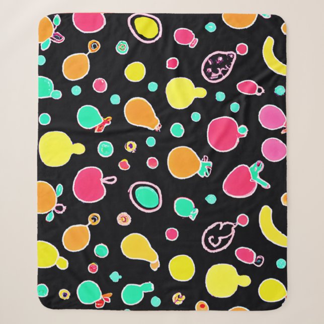 Couverture Sherpa Motif Fruit Néon Éclatant (Devant)