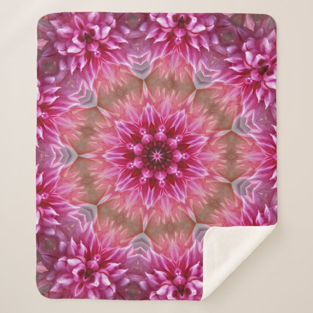 Couverture Sherpa Motif géométrique à fleurs rose Mandala-67545 (Devant)