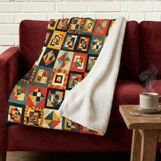 Couverture Sherpa Motif géométrique abstrait coloré en carrelage
