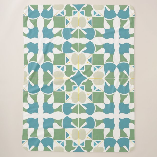 Couverture Sherpa Motif géométrique Abstrait en vert et bleu (Devant)