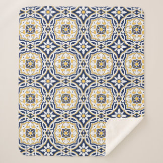 Couverture Sherpa Motif géométrique bleu carrelage marocain ornement