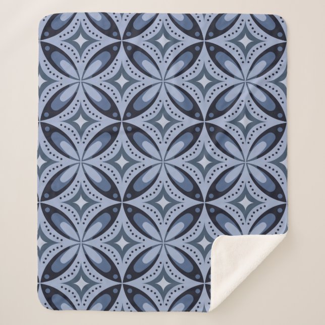 Couverture Sherpa Motif géométrique bleu de style rétro (Devant)