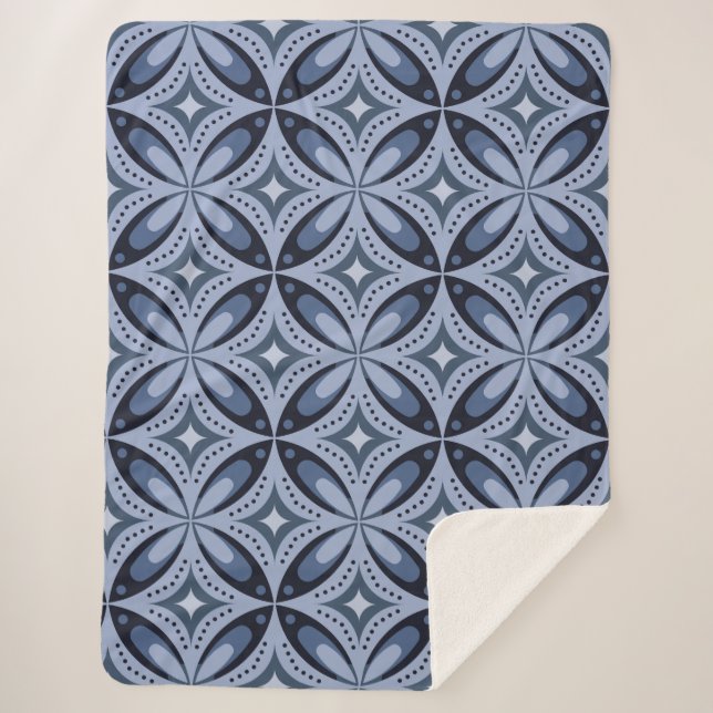 Couverture Sherpa Motif géométrique bleu de style rétro (Devant)