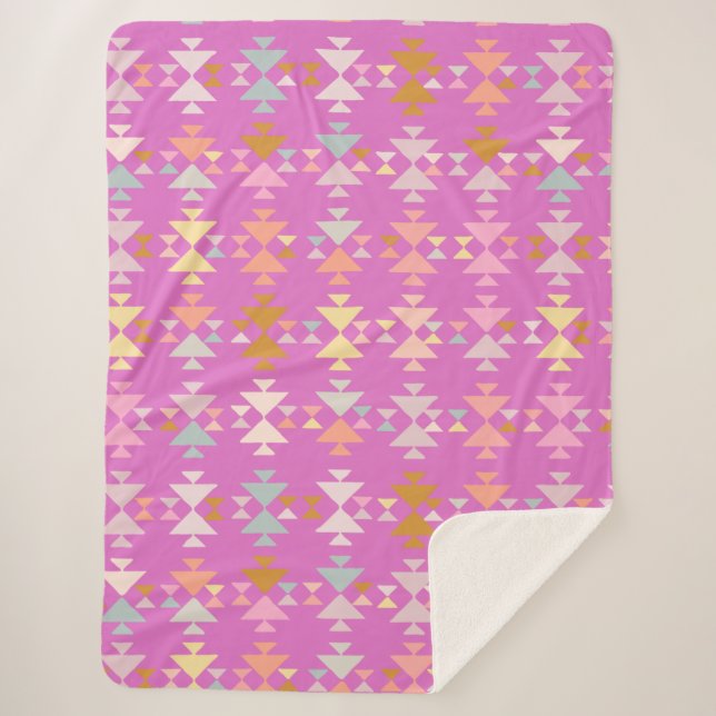 Couverture Sherpa Motif géométrique boho moderne rose violet confort (Devant)