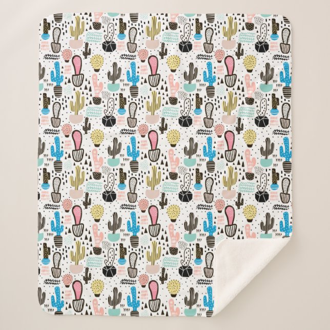 Couverture Sherpa Motif géométrique de cactus moderne (Devant)