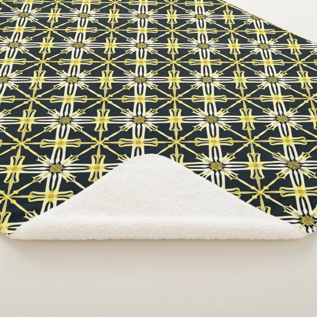 Couverture Sherpa Motif géométrique doré et blanc (3/4)