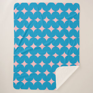Couverture Sherpa Motif géométrique du milieu du siècle en bleu et r