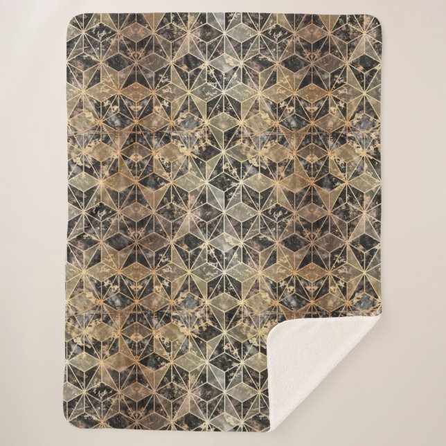 Couverture Sherpa Motif géométrique marbre et or (Devant)