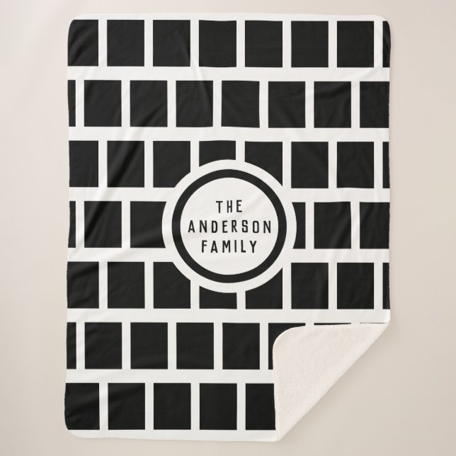 Couverture Sherpa Motif géométrique moderne noir et blanc Sherpa Bl (Devant)