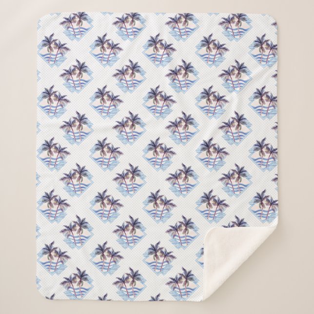 Couverture Sherpa Motif géométrique pourpre de palmier d'aquarelle (Devant)