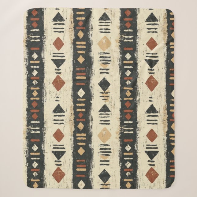 Couverture Sherpa Motif géométrique rustique en boue de coton (4) (Devant)