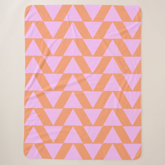 Couverture Sherpa Motif géométrique triangulaire moderne rose et ora (Devant)