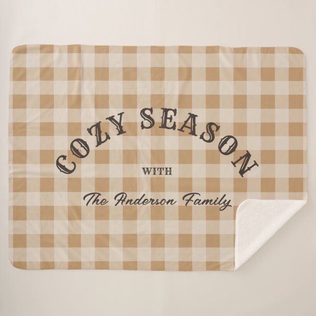 Couverture Sherpa Motif Gingham rustique occidental marron personnal (Devant (Horizontal))