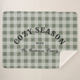 Couverture Sherpa Motif Gingham Vert Personnalisé Écriture Western R