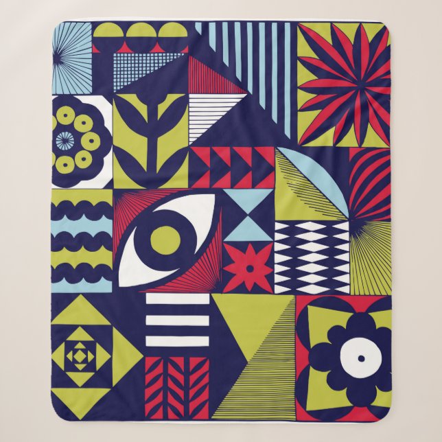 Couverture Sherpa Motif graphique de style scandinave ou rétro. Main (Devant)