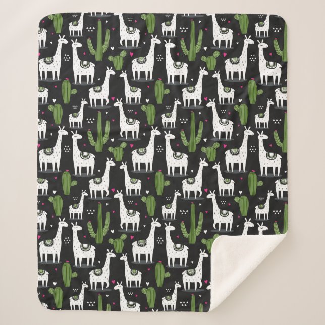 Couverture Sherpa Motif heureux de lama (Devant)