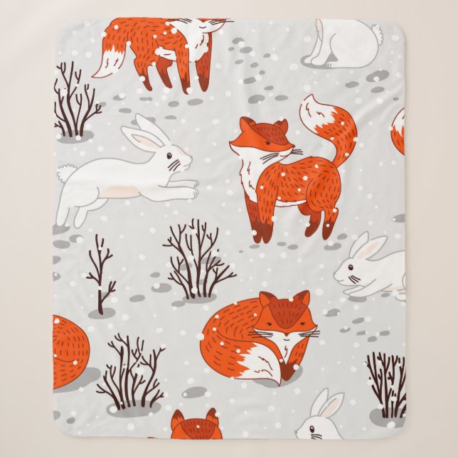 Couverture Sherpa Motif hivernal sans soudure avec de mignons renard (Devant)