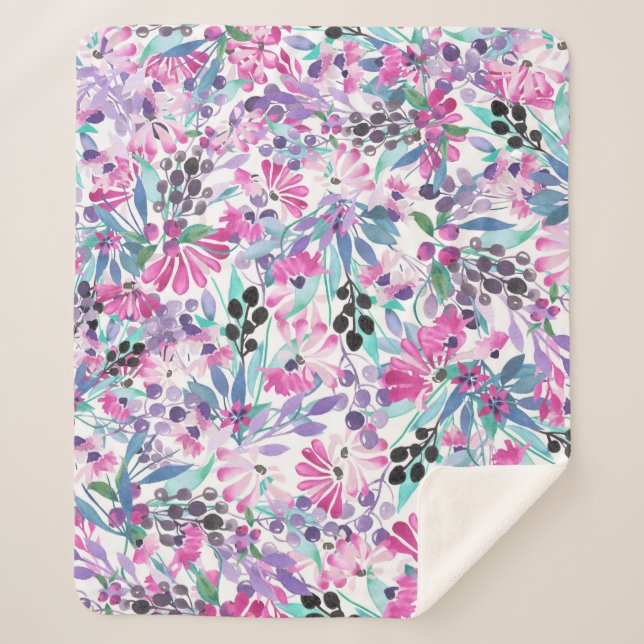 Couverture Sherpa Motif incomparable de fleurs et de baies violettes (Devant)