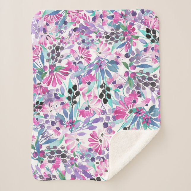 Couverture Sherpa Motif incomparable de fleurs et de baies violettes (Devant)