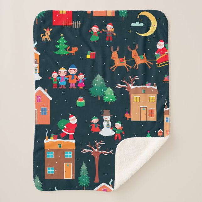 Couverture Sherpa Motif incomparable de Noël heureux dans une villa (Devant)
