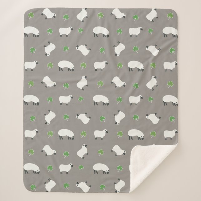 Couverture Sherpa Motif irlandais de shamrock et de moutons (Devant)
