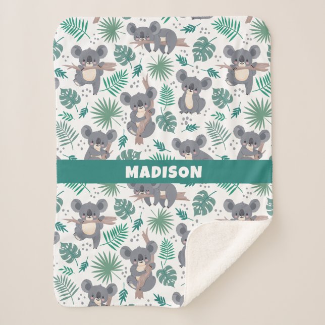 Couverture Sherpa Motif Koalas de texte personnalisé (Devant)