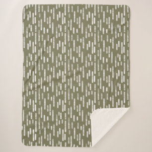 Couverture Sherpa Motif Lignes arrondies Blanc sur vert olive