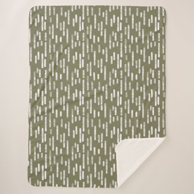 Couverture Sherpa Motif Lignes arrondies | Blanc sur vert olive (Devant)