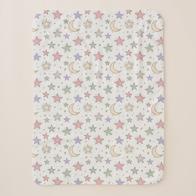 Couverture Sherpa Motif Lune Étoile Fantaisiste (Devant)