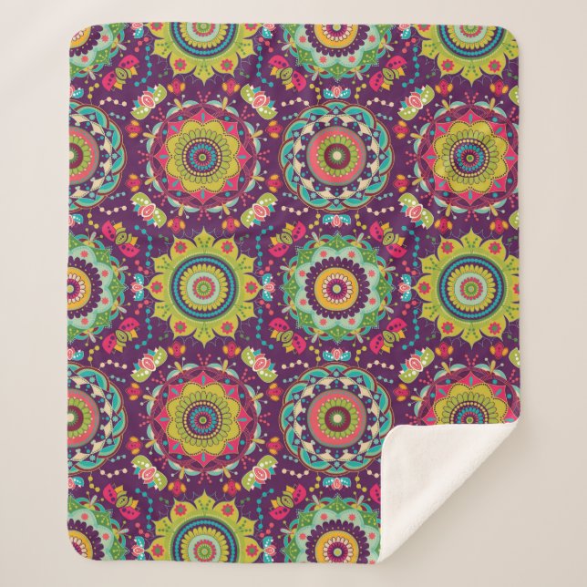Couverture Sherpa Motif Mandala Rétro (Devant)