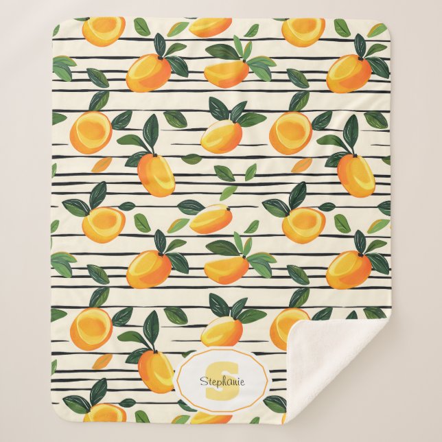 Couverture Sherpa Motif Mango Aquarelle avec Feuilles verts (Devant)