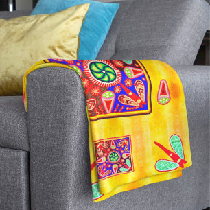 Couverture Sherpa Motif mexicain Huichol Golden & Purple Art